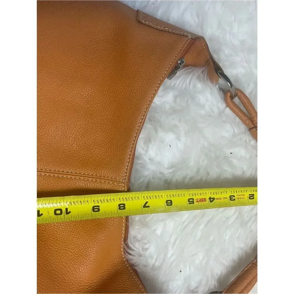 PRUNE Hobo leather Orange Medium Bag stitching accents silver tone hardwares .